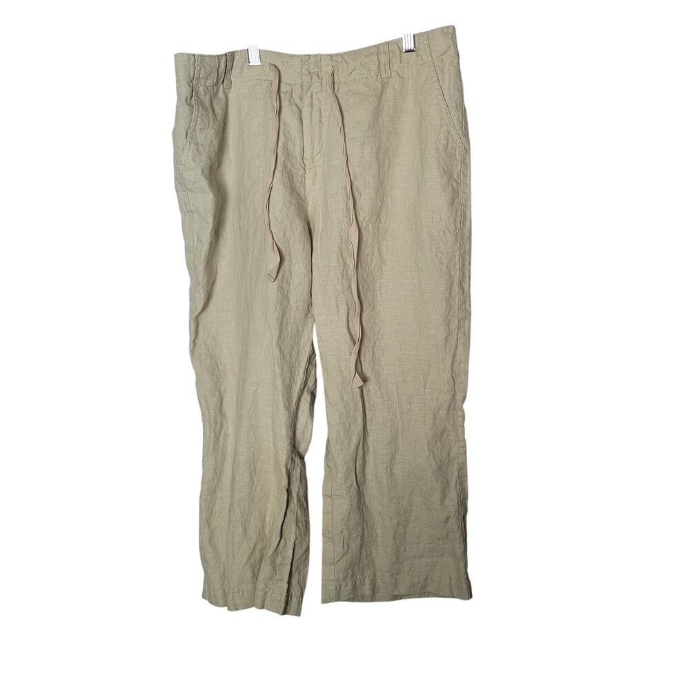 St. John's Bay Tan 100% Linen Mid Rise Wide Leg Pants Beachy Cruise Womans 14P